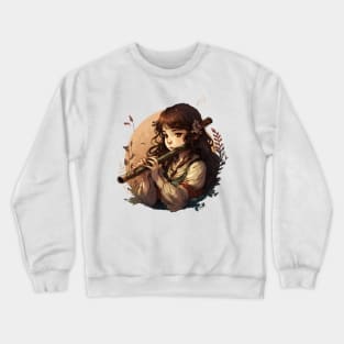 musical instrument | beautiful girl with flute Crewneck Sweatshirt